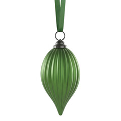 Elegant green ribbed christmas tree ornament isolated on transparent background