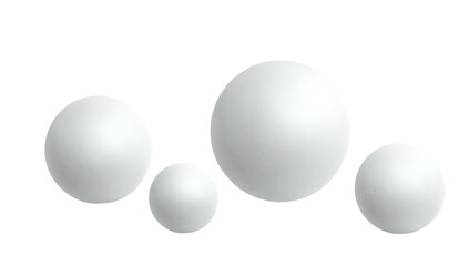 Four white spheres of varying sizes against a black background