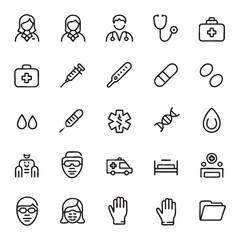 Fototapeta premium Medical icons set with doctor nurse stethoscope syringe and ambulance healthcare icons