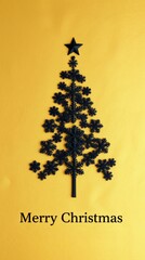 Minimalist Christmas Tree Made of Black Snowflakes on Gold Background Modern Dark Festive Holiday Greeting Card_10