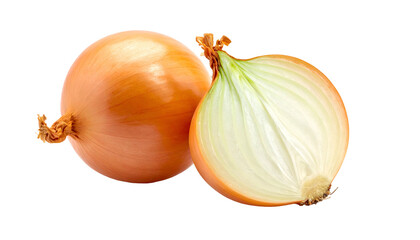 Close-up of a halved and whole allium cepa bulb, on a black background