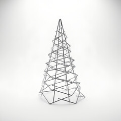 Geometric wireframe Christmas tree on white background