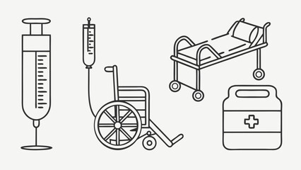 Simple Black and White Wheelchair Illustration with Detailed Spokes and Armrests.