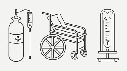 Simple Black and White Wheelchair Illustration with Large Wheels, Medical Concept