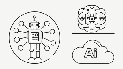 Simple Line Art Robot with Circular Frame and Connected Nodes