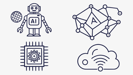 Stylized Icons Representing Artificial Intelligence and Technology Concepts