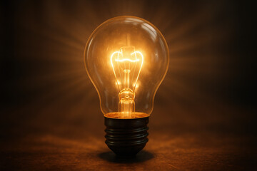 Glowing light bulb on a dark background, representing ideas and innovation