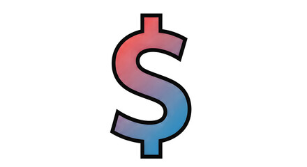 Symbol of money with a gradient of red and blue, representing financial value and currency.