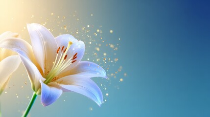 White flower against vibrant blue background close up of white bloom contrasting with blue