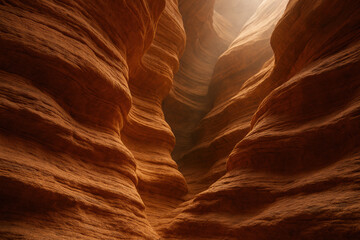 stunning view of a slot canyon with textured sandstone walls and sunlight