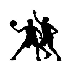 Basketball players silhouettes in action offense and defense on white background