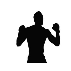 Silhouette of a male boxer in fighting stance against white background