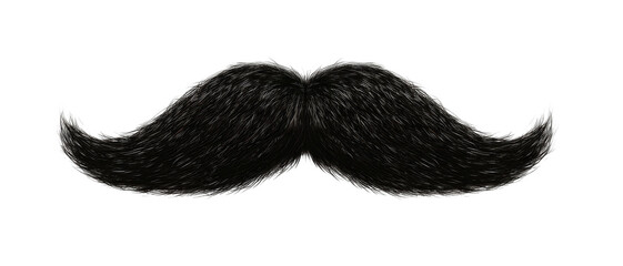 Realistic black mustache with curved ends on black background