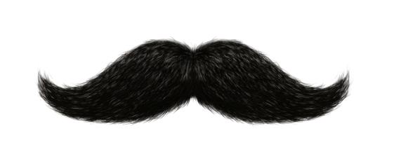 Realistic black mustache with curved ends on black background