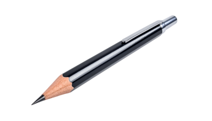Detailed studio shot of a mechanical pencil with a graphite core against a black backdrop