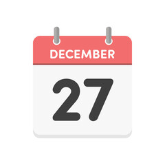 12月27日･December 27の日めくりカレンダーのアイコン - 12/27の日付入り英語の暦