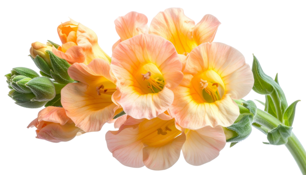 Close-up of delicate peachy-yellow flower cluster with a dark transparent background