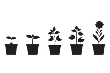 Obraz premium Plant Growth Stages Silhouette Vector for World Soil Day
