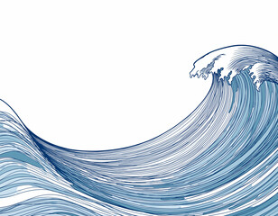 Detailed Blue Ocean Wave Illustration, Handdrawn Water Curl, Sea Surge Design for Backgrounds and Graphics.