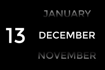 December 13 calendar with black background