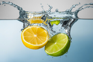 Fresh Lemon and Lime Slices in Water Splash &ndash; Hyper Realistic Citrus Image