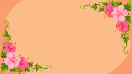 Tropical hibiscus flower border design on peach background
