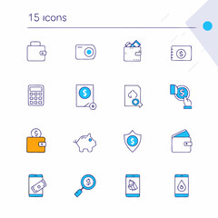 Collection of financial and business icons with dollar signs