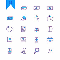 Collection of financial and business icons with a modern outline style