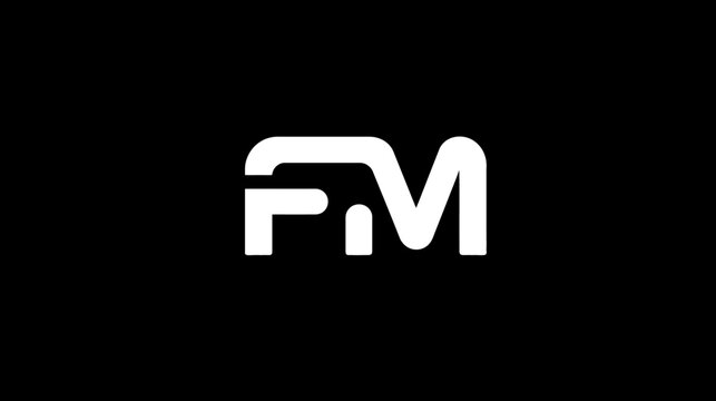Modern abstract initial letters FM monogram design. Minimalist bold typography logo concept on black background.