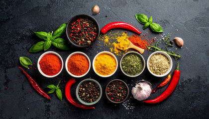 Colorful Spices and Herbs Still Life