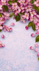 Vibrant pink flowers bloom on branch with green leaves delicate pink blossoms adorn branch amongst green foliage