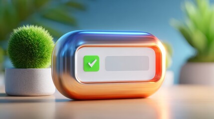 Green plant thrives in sleek silver container decorative green plant shown in polished silver vessel