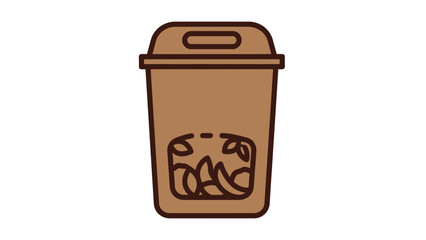 Brown disposable coffee cup with lid and leaf design for beverages.