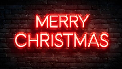 Merry Christmas LED neon text effect sign decoration for holiday festive background celebration. 