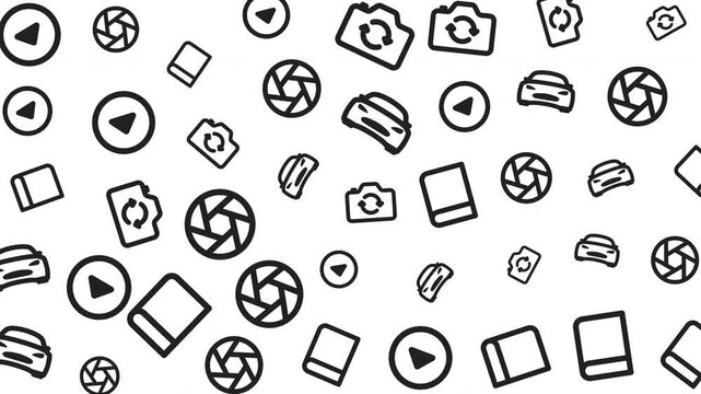 Seamless Pattern of Camera and Photography Icons, Digital Illustration, Graphic Design, White Background, Flat View, Modern Concept