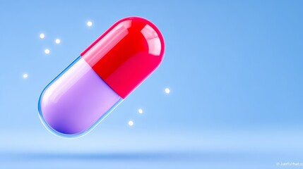 Red and purple pills in abstract arrangement multiple pharmaceutical capsules vibrant red and purple