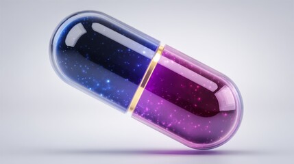 Purple pill with prominent gold border purple pill clearly visible framed by elegant gold border