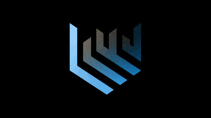 Abstract geometric shield icon with a modern blue gradient design on a black background, symbolizing technology, security, or corporate identity.