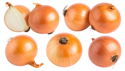 Assortment of whole and sliced yellow-skinned bulbs against a solid black background