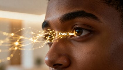 Young black man with thoughtful expression and "Thank You" message  