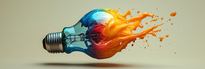 Colorful wax melts off a light bulb creating an art piece Generative AI