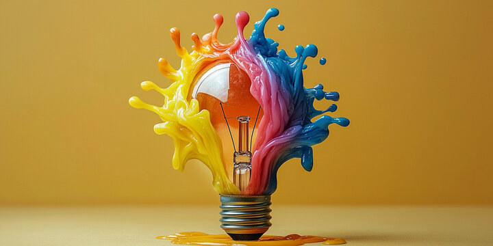 Colorful melting wax surrounds a light bulb in creative art Generative AI