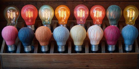 Colorful light bulbs displayed in creative arrangement Generative AI
