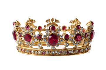 Ornate Golden Crown Adorned with Sparkling Rubies and Diamonds Fit for Royalty Against a Dark Backdrop Exuding Luxury
