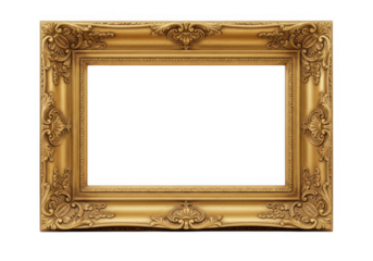 Ornate antique golden picture frame with intricate baroque carving details, elegant empty classic border design.