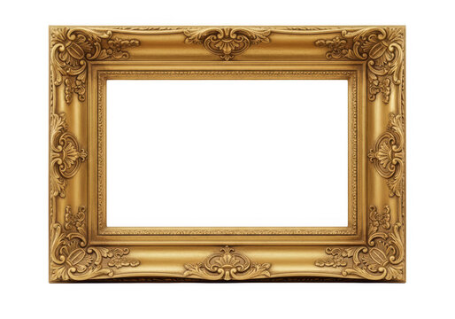 Ornate antique golden picture frame with intricate baroque carving details, elegant empty classic border design.