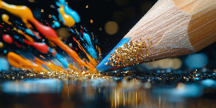 Close-up view of a wooden pencil tip with vibrant colors Generative AI