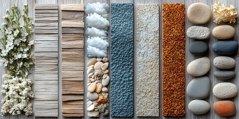 Nature and texture collage featuring wood and stones Generative AI