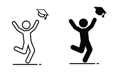 Happy student celebrating graduation success icon outline and solid