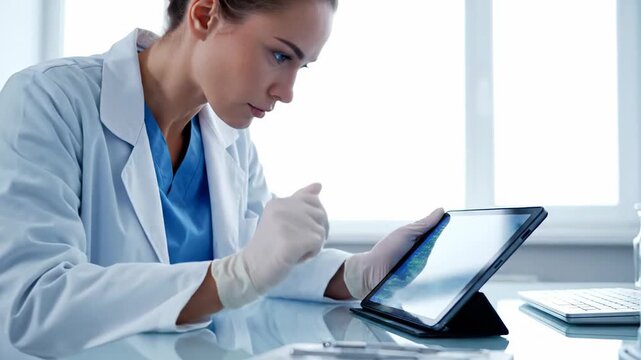 Experienced medical physician practicing in a hospital setting, utilizing cutting edge technology. Female researcher conducting studies in a genetics lab
